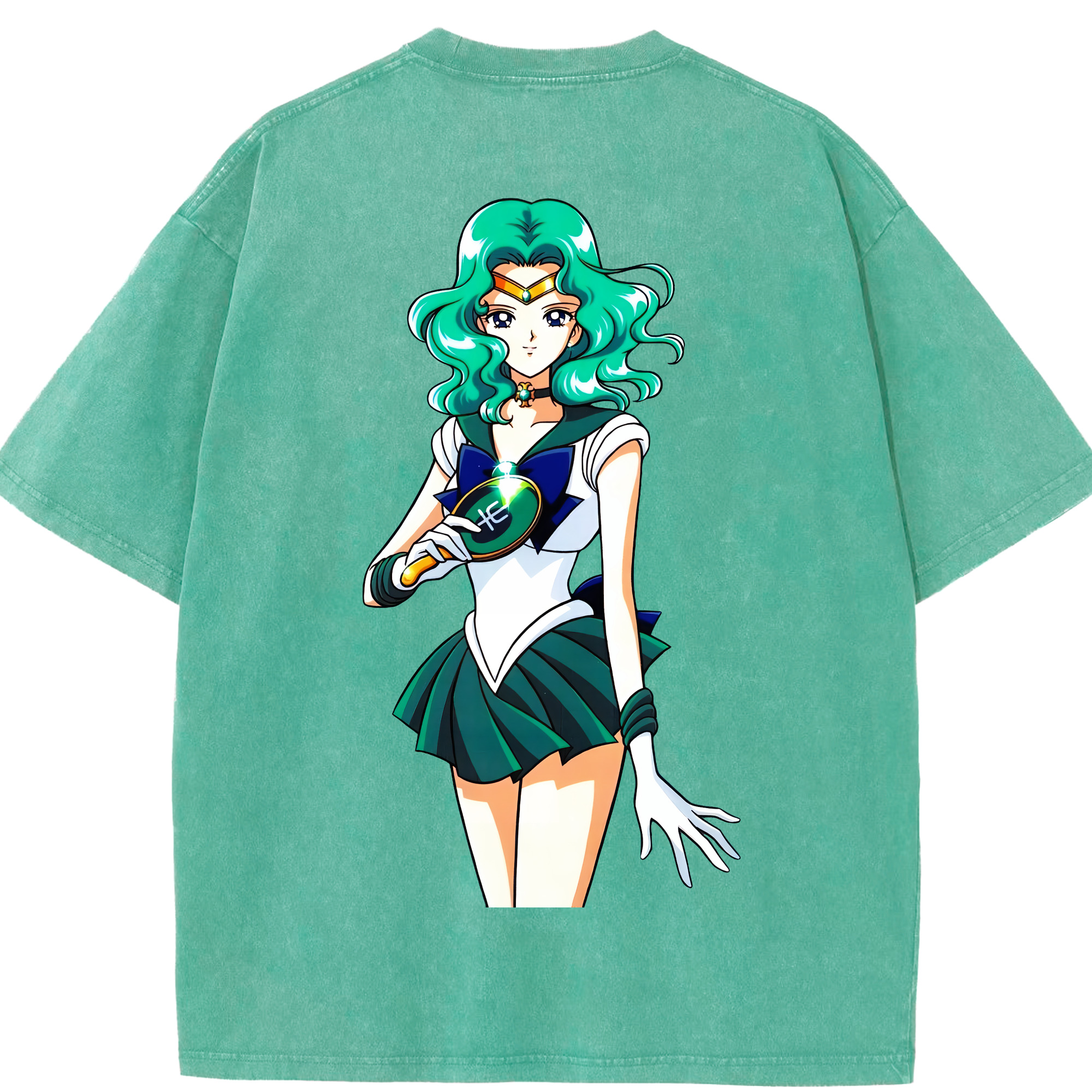 （画像用） 美少女戦士セーラームーン 海王 みちる（かいおう みちる） Sailor Moon Kaiou Michiru 綿100% ヴィンテージ風 半袖Tシャツ（背面プリント）